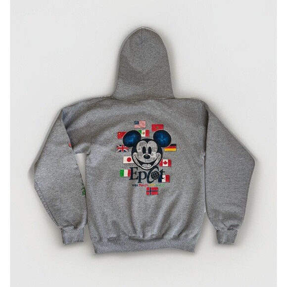 Vtg Disney Epcot One Mouse One World Grey Zip Up Hoodie Sweatshirt Size Small - Picture 2 of 8